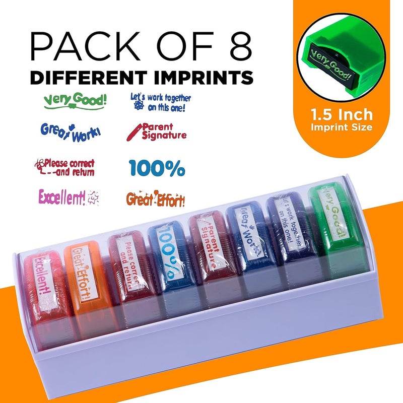 Tickselect Teacher Stamps for Classroom Grading – 8PCS Self-Inking Rectangular Teacher Stamp Colorful Stamps for Teachers with Motivational Messages Perfect Classroom Supplies & Gifts for Homeschool - Image 4